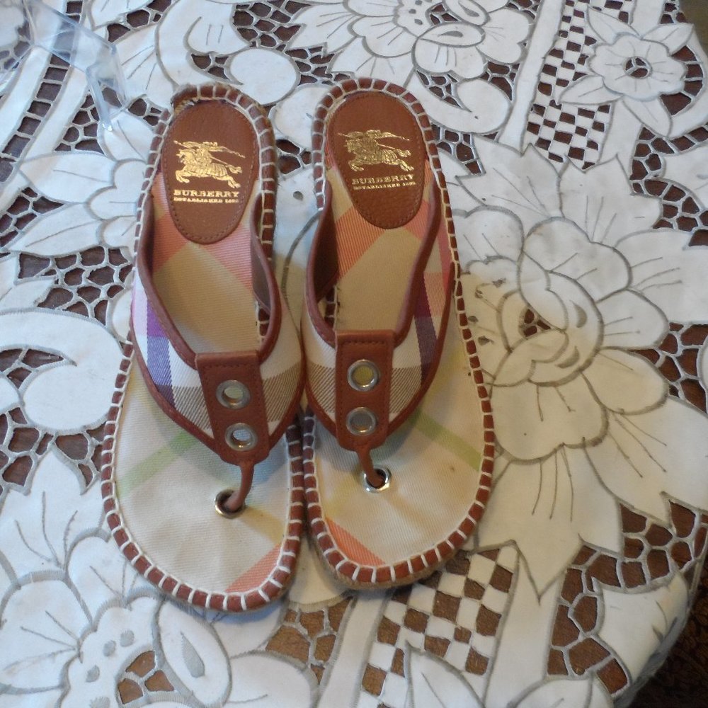 Burberry Brown Leather/Nova Plaid Heeled Espadrilles Size 37